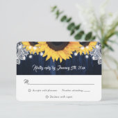 Navy Blue Wood String Lights Sunflower Wedding 出欠カード (スタンド正面)