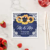 Navy Blue Wood Sunflower Floral Lace Wedding スタンダードカクテルナプキン (インサイチュ)