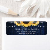 Navy Blue Wood Sunflower Wedding Return Address ラベル (インサイチュ)