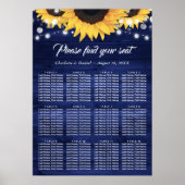 Navy Blue Wood Sunflower Wedding Seating Chart 12 ポスター (正面)