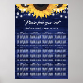 Navy Blue Wood Sunflower Wedding Seating Chart 12 ポスター
