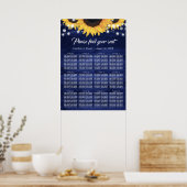 Navy Blue Wood Sunflower Wedding Seating Chart 12 ポスター (キッチン)