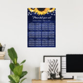Navy Blue Wood Sunflower Wedding Seating Chart 12 ポスター (ホームオフィス)