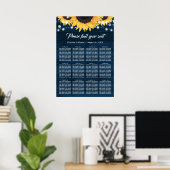 Navy Blue Wood Sunflower Wedding Seating Chart 12 ポスター (ホームオフィス)