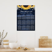 Navy Blue Wood Sunflower Wedding Seating Chart 12 ポスター (キッチン)