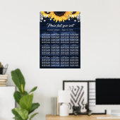 Navy Blue Wood Sunflower Wedding Seating Chart 12 ポスター (ホームオフィス)