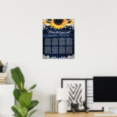 Navy Blue Wood Sunflower Wedding Seating Chart 8 ポスター (ホームオフィス)