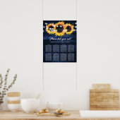 Navy Blue Wood Sunflower Wedding Seating Chart 8 ポスター (キッチン)
