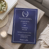 Navy blue wreath monogrammed simple wedding 招待状