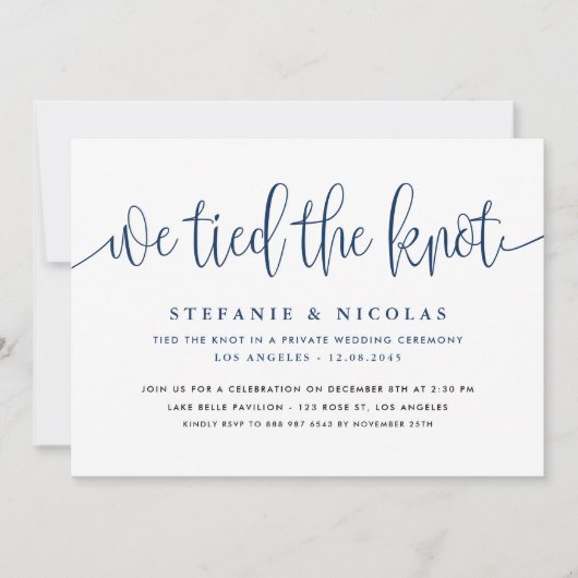 Navy Blue Writechnology私たちは結び目結婚の 招待状 (正面)