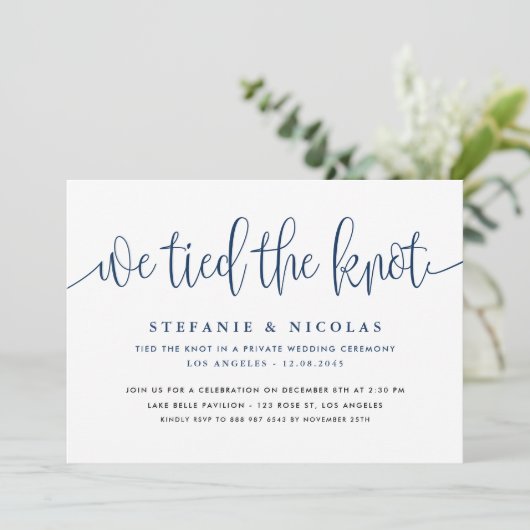 Navy Blue Writechnology私たちは結び目結婚の 招待状 (スタンド正面)