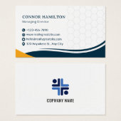 Navy Blue & Yellow Modern Corporate Business Card (正面&裏面)