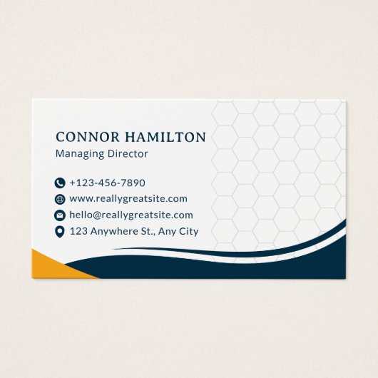 Navy Blue & Yellow Modern Corporate Business Card (正面)