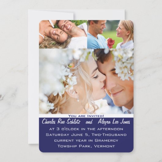 Navy Blue Your Photo 結婚's 招待状 (正面)