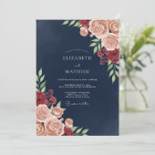 Navy Blush Bloom Romance Wedding 招待状 (スタンド正面)