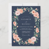 Navy Blush Blossom Romance Wedding 招待状 (正面)