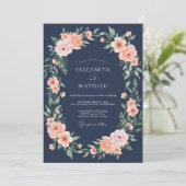 Navy Blush Blossom Romance Wedding 招待状 (スタンド正面)