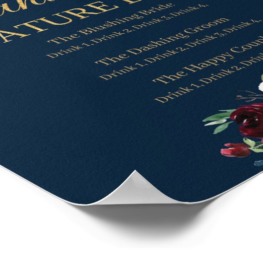 Navy blush boho mr and mrs signature drinks sign ポスター (角)