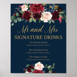 Navy blush boho mr and mrs signature drinks sign ポスター