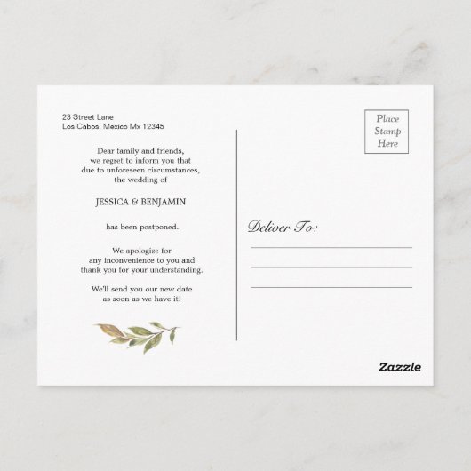 Navy Blush Flora Frame Love is Patient Postponed ポストカード (裏面)