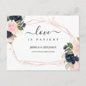 Navy Blush Flora Frame Love is Patient Postponed ポストカード (正面)