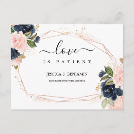 Navy Blush Flora Frame Love is Patient Postponed ポストカード