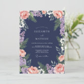 Navy Blush Floral Flourish Wedding 招待状 (スタンド正面)