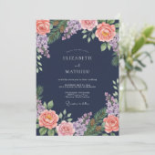 Navy Blush Floral Laurel Wedding 招待状 (スタンド正面)