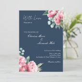 Navy Blush Peony Eucalyptus Wedding 招待状 (スタンド正面)