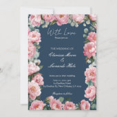 Navy Blush Peony Eucalyptus Wedding Invitation 招待状 (正面)