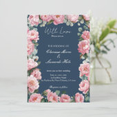 Navy Blush Peony Eucalyptus Wedding Invitation 招待状 (スタンド正面)