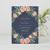 Navy Blush Rose Garland Wedding 招待状 (スタンド正面)