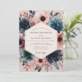 Navy Blush Vivid Flora Wedding 招待状 (スタンド正面)