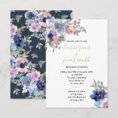 Navy & Blush Watercolor Flowers Rehearsal Dinner 招待状 (正面/裏面)