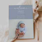 Navy Boho Welcome Baby Photo Announcement Card 招待状