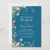 Navy Boho Wildflower Wedding Breakfast 招待状 (正面)