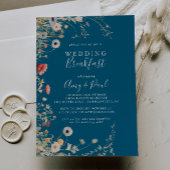Navy Boho Wildflower Wedding Breakfast 招待状