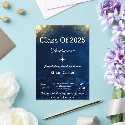 Navy Bokeh Graduation Invitation アクリル招待状 (インサイチュ (ウェディング))