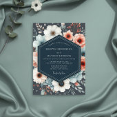 Navy Botanical Romance Wedding 招待状