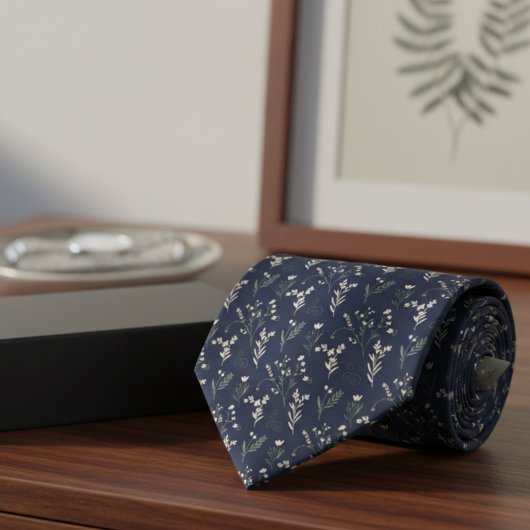 Navy Botanical Tie – Formal Nature Lover ネクタイ
