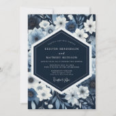 Navy Botanical Whimsy Wedding 招待状 (正面)