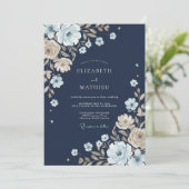 Navy Botanical Whimsy Wedding 招待状 (スタンド正面)