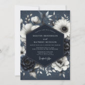 Navy Botanical Whimsy Wedding 招待状 (正面)