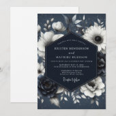 Navy Botanical Whimsy Wedding 招待状 (正面/裏面)