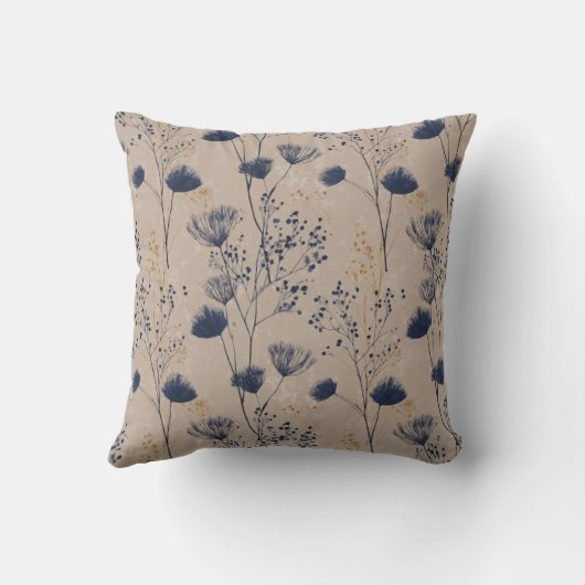 Navy Botanical Wildflower Throw Pillow クッション (裏面)