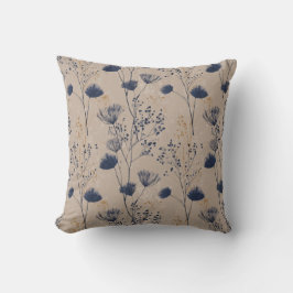Navy Botanical Wildflower Throw Pillow クッション