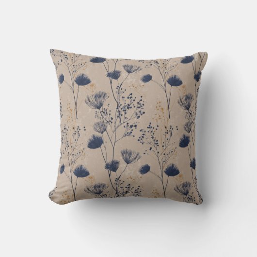 Navy Botanical Wildflower Throw Pillow クッション (正面)