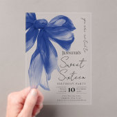 Navy Bow Coquette Script Sweet 16 Party アクリル招待状 (インサイチュ (ポータブル))