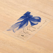 Navy Bow Coquette Script Sweet 16 Party アクリル招待状 (レイダウン)