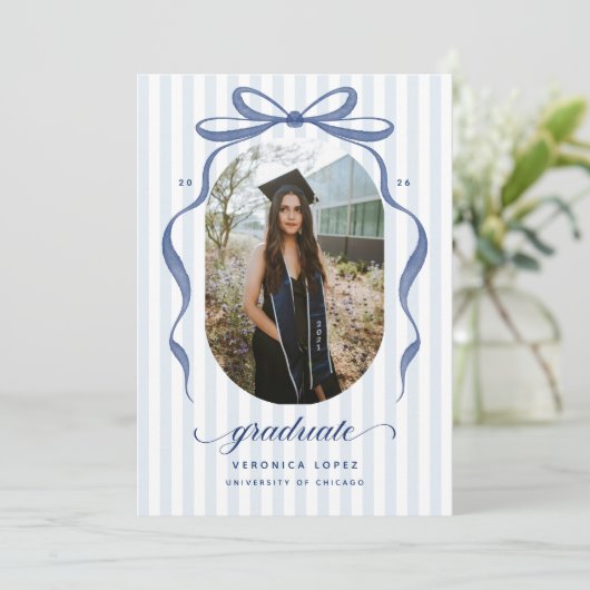 Navy Bow Graduation Open House Party Invitation 招待状 (スタンド正面)
